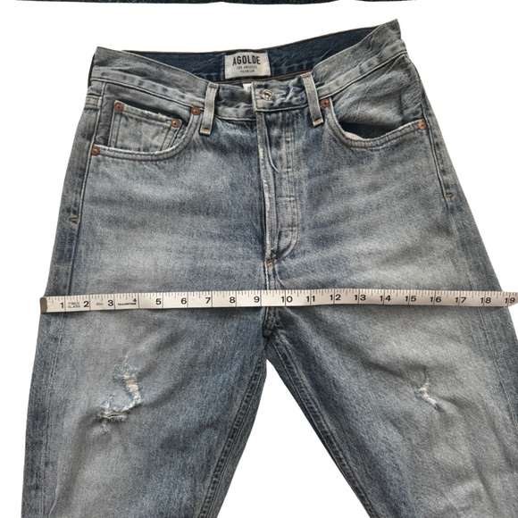AGOLDE Distressed Straight Leg Jeans Blue Size 24 - Picture 10 of 14